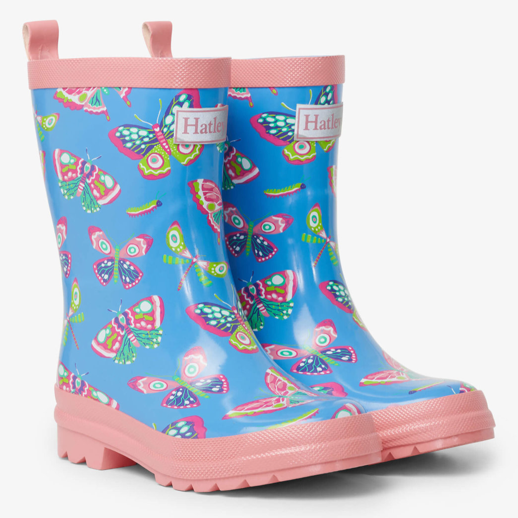 Load image into Gallery viewer, HATLEY Botanical Butterflies Shiny Rain Boots
