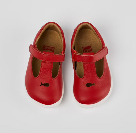 Camper Twins Red Leather T-Strap Shoe - Main Image