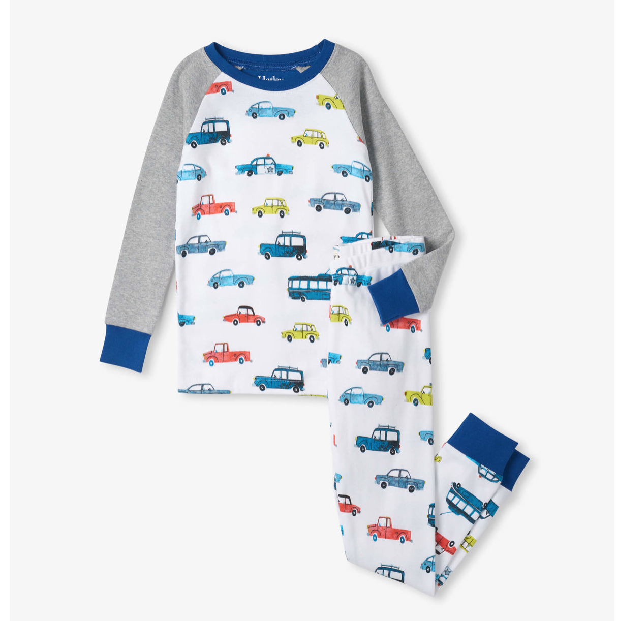 Load image into Gallery viewer, Hatley Cars Raglan Kids Organic Cotton Pajama Set
