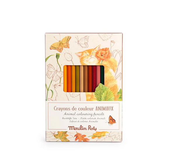 Le Jardinier - 12 ANIMAL Colouring Pencils and Cards by Moulin Roty