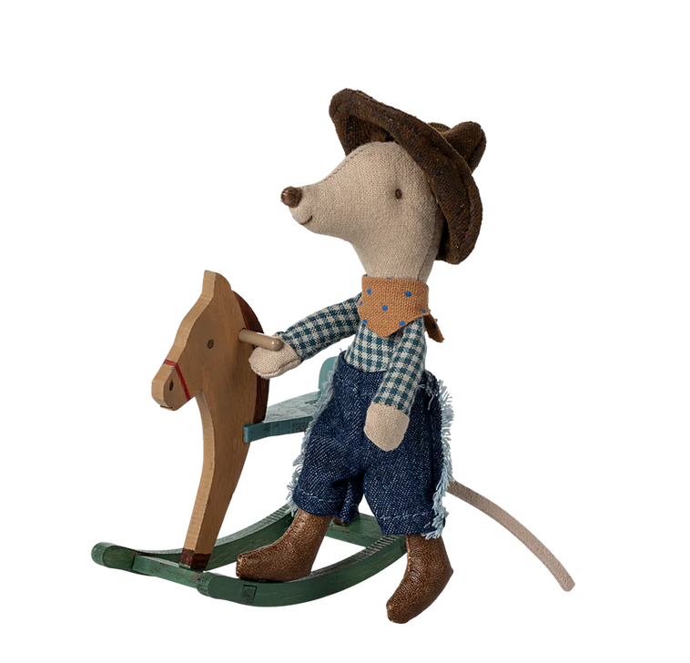 Cowboy mouse on rocking horse, Little brother  by Maileg