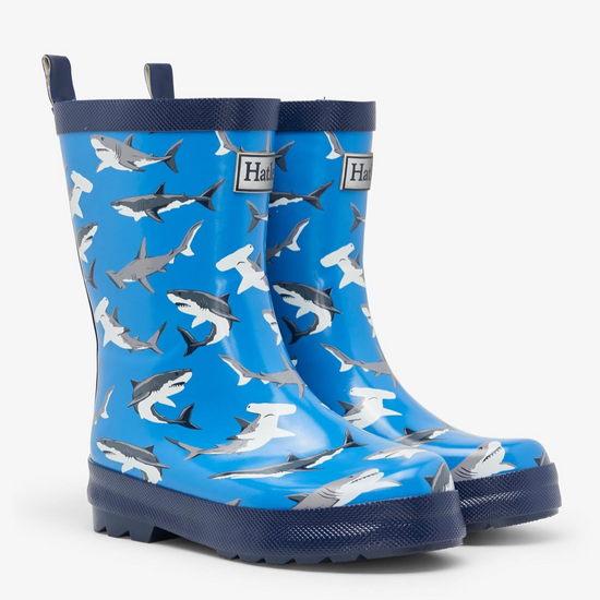 Load image into Gallery viewer, HATLEY Deep-Sea Sharks Shiny Rain Boots
