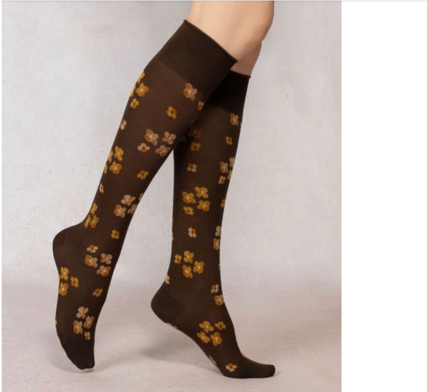Cotton knee-high socks Floral Velvety  Candied Chestnut 39/41 By Blueforet