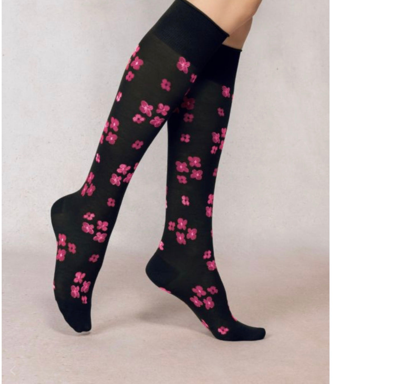 Cotton knee-high socks Floral Velvety  Candied Black 39/41 By Blueforet