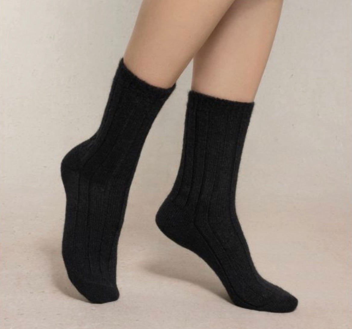 Alpaca & Wool Ribbed Socks Black 39/41 by Blueforet