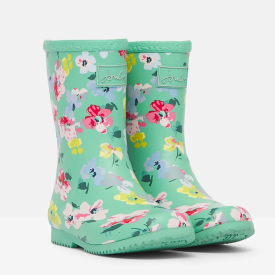 Joules Roll Up Waterproof Rain Boot Green Floral