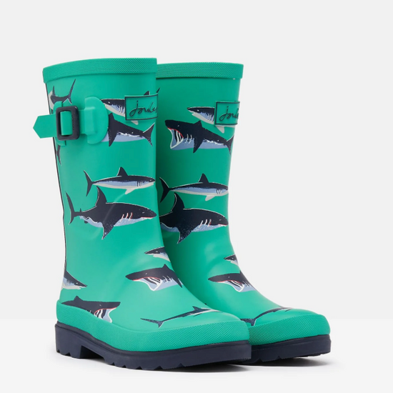 Joules Roll Up Waterproof Rain Boot Light Green Sharks