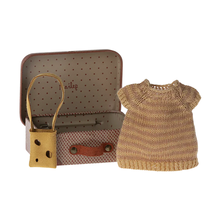 Maileg Knitted Dress and Bag in Suitcase for Big Sister Mouse