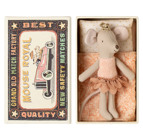 Maileg Princess mouse, Little sister in matchbox