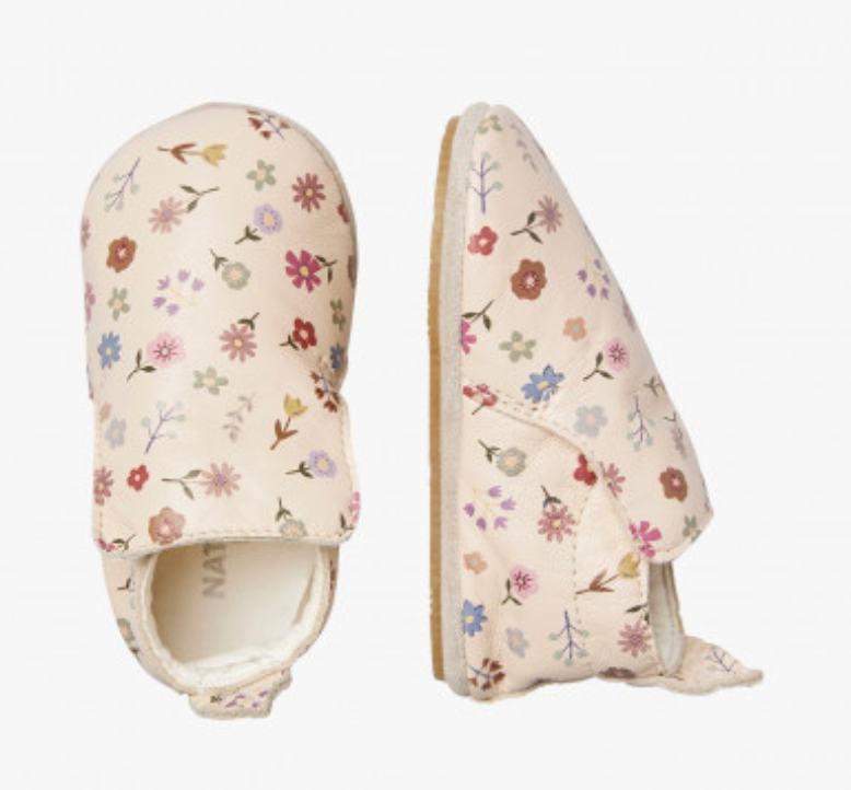 NATURINO Leather crib shoes, Powder pink Flowers