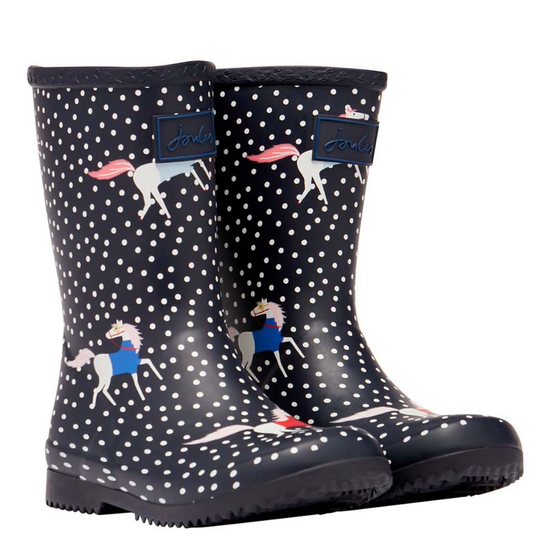 Joules Roll Up Waterproof Rain Boot Navy Spotted Horses