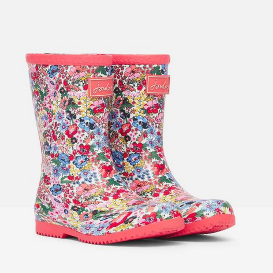 Joules Roll Up Waterproof Rain Boot Pink Ditsy