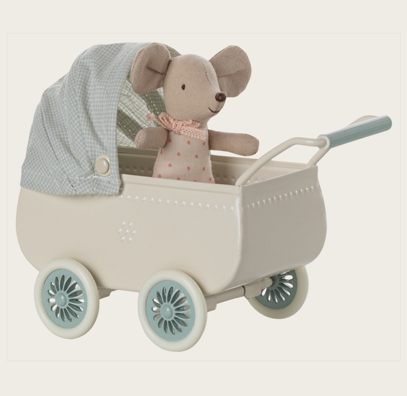 2025 Pram with Baby Mouse, Mint - Maileg