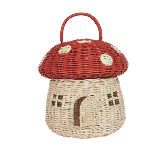Rattan Mushroom Basket Red by Olli Ella