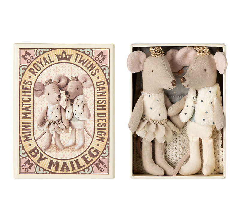 Royal twins mice, Little  sister and brother in box Maileg (Beige Skirt)