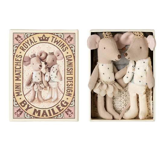 Royal twins mice, Little  sister and brother in box Maileg (Beige Skirt)