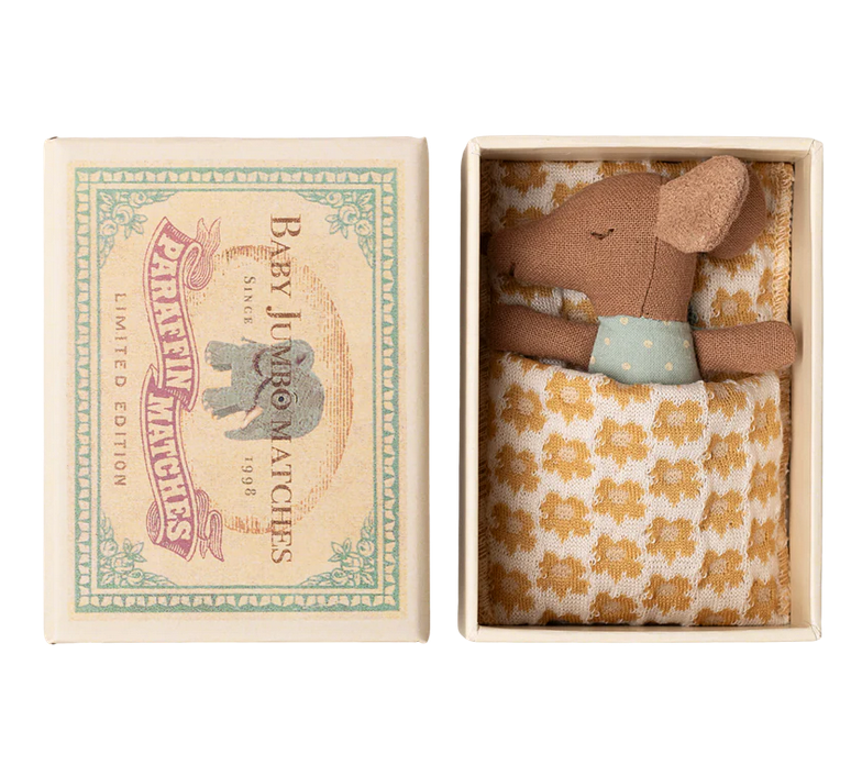 Sleepy wakey baby mouse in matchbox - Blue by Maileg