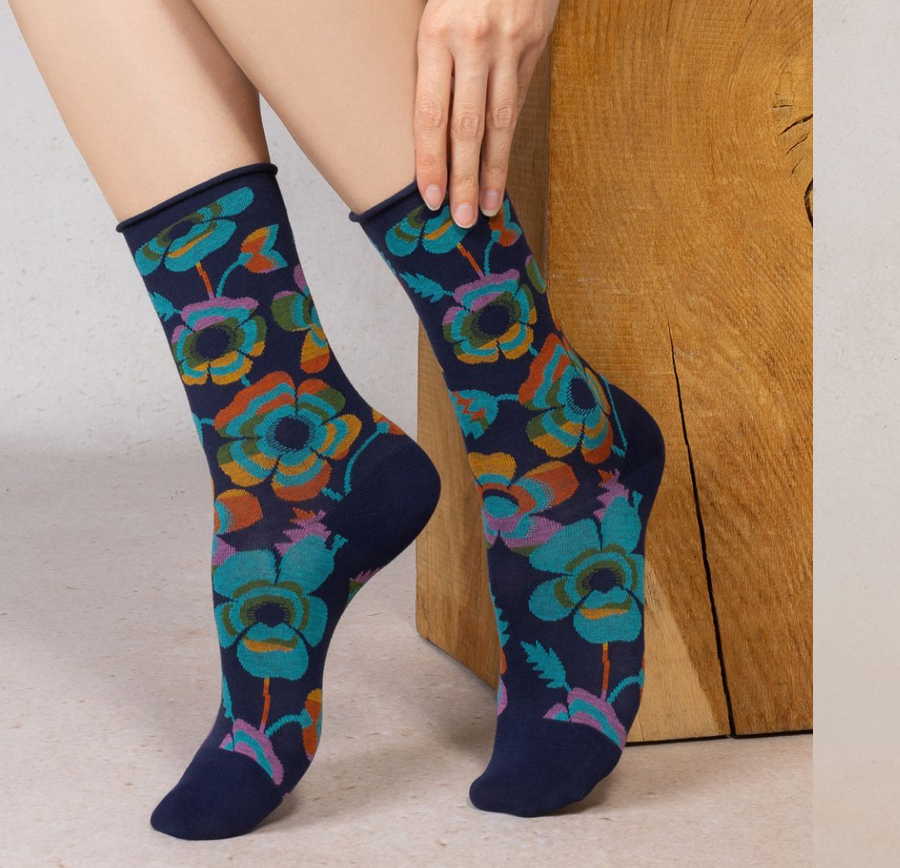 Velvety Socks Flowers Ink 39/41 By Blueforet