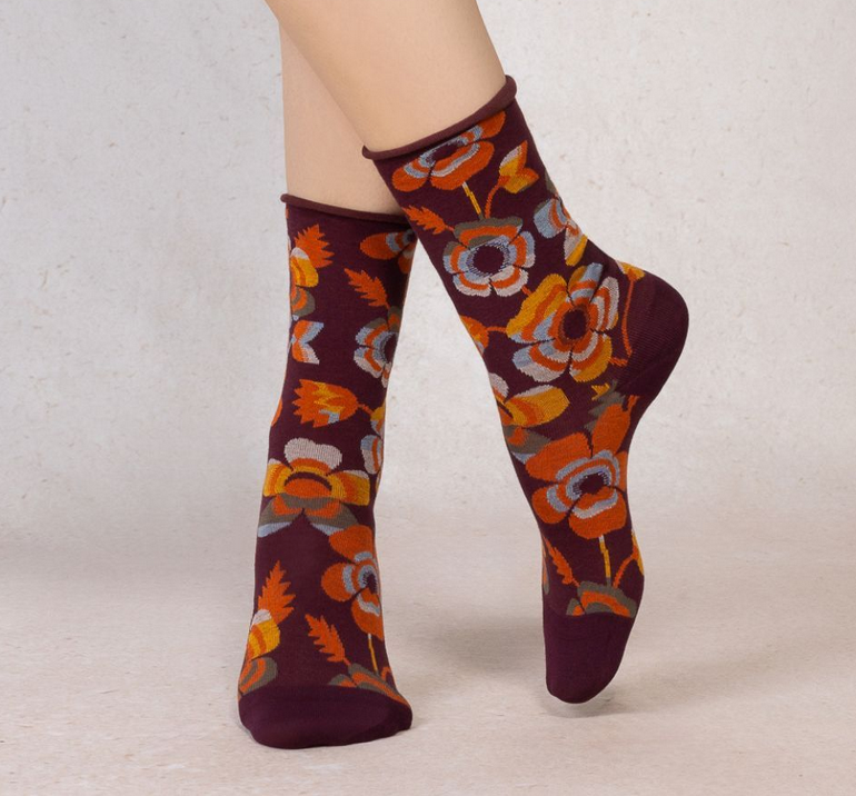 Velvety Socks Flowers Prune 39/41 By Blueforet