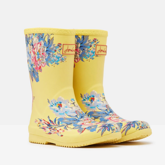 Joules Roll Up Waterproof Rain Boot Yellow Floral