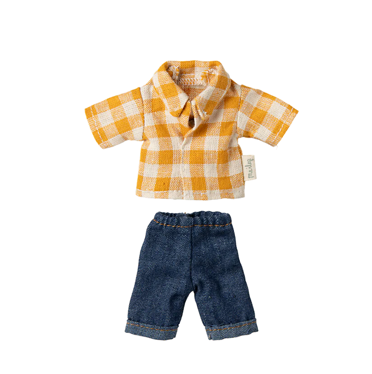 Yellow checked Shirt and pants, Dad mouse  by Maileg