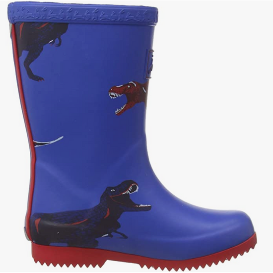 Joules Roll Up Waterproof Rain Boot Blue Dinos