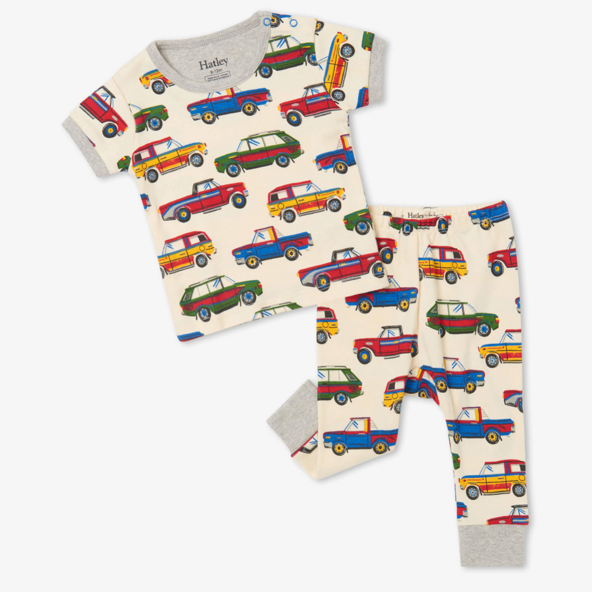 Vintage Cars Organic Cotton Baby Short Sleeve Pajama Set By Hatley