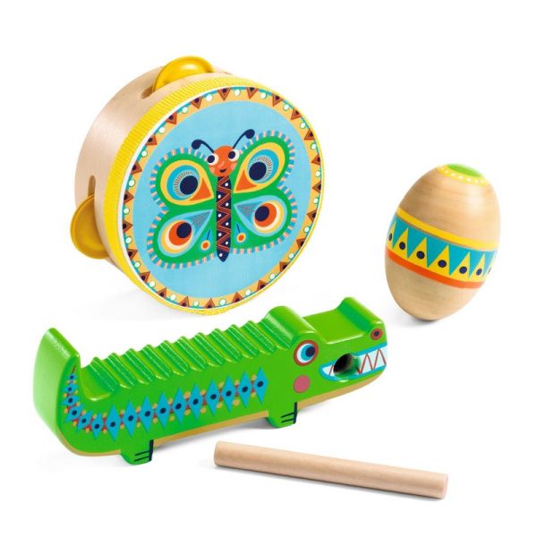 Animambo / Set of percussions : tambourine, maracas, guiro by Djeco