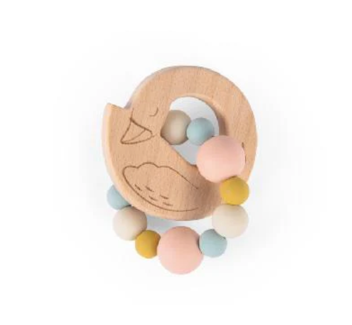 Petite Ecole de Danse - Swan Teething Ring Rattle By Moulin Roty