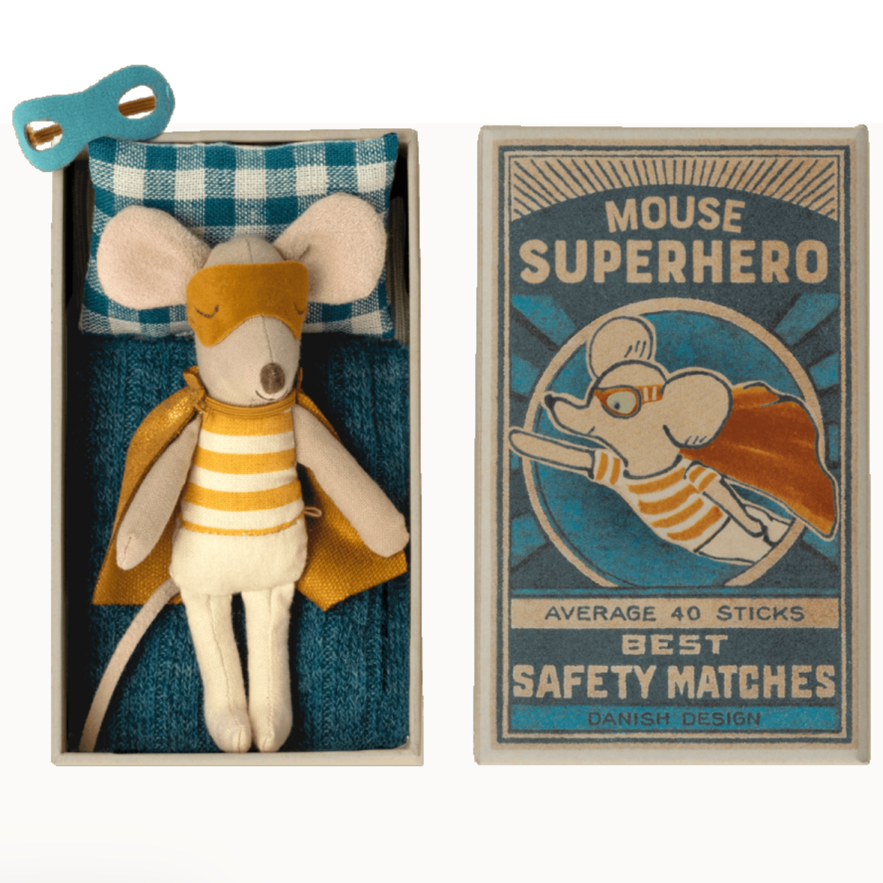 Maileg Super hero mouse, Little brother in matchbox