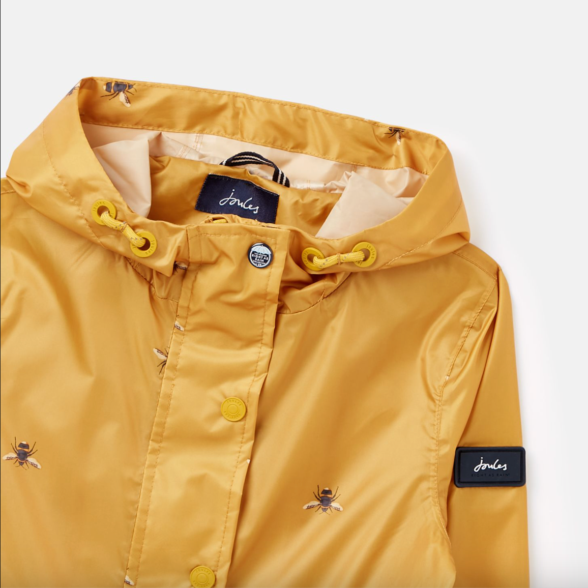 JOULES Golightly Printed Waterproof Packable Jacket Gold Bee