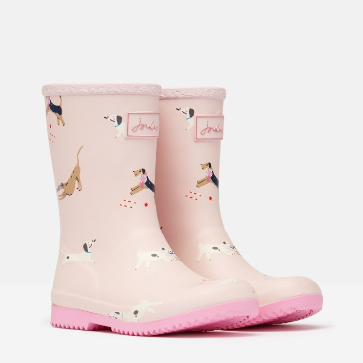 Joules Roll Up Waterproof Rain Boot Pink Dogs