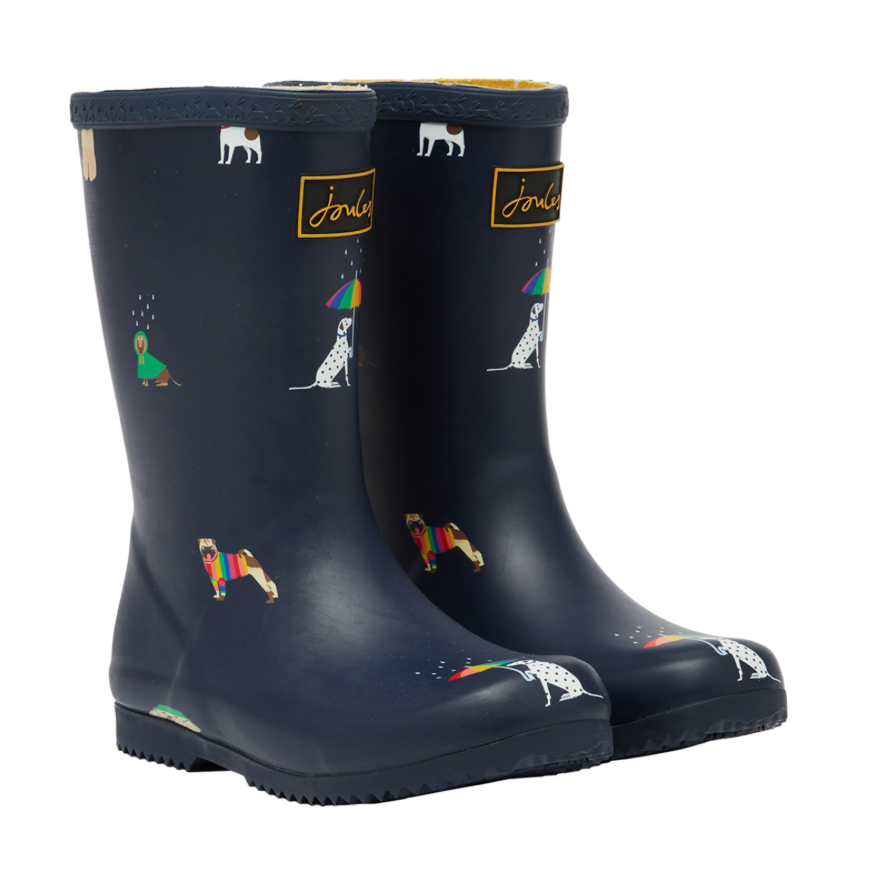 Load image into Gallery viewer, Joules Roll Up Waterproof Rain Boot Navy Rain Dog
