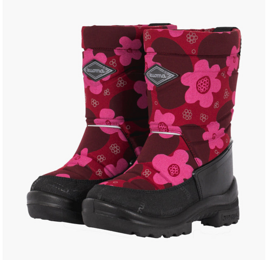 Load image into Gallery viewer, KUOMA Winter Boots Putkivarsi Bordeaux Flowers
