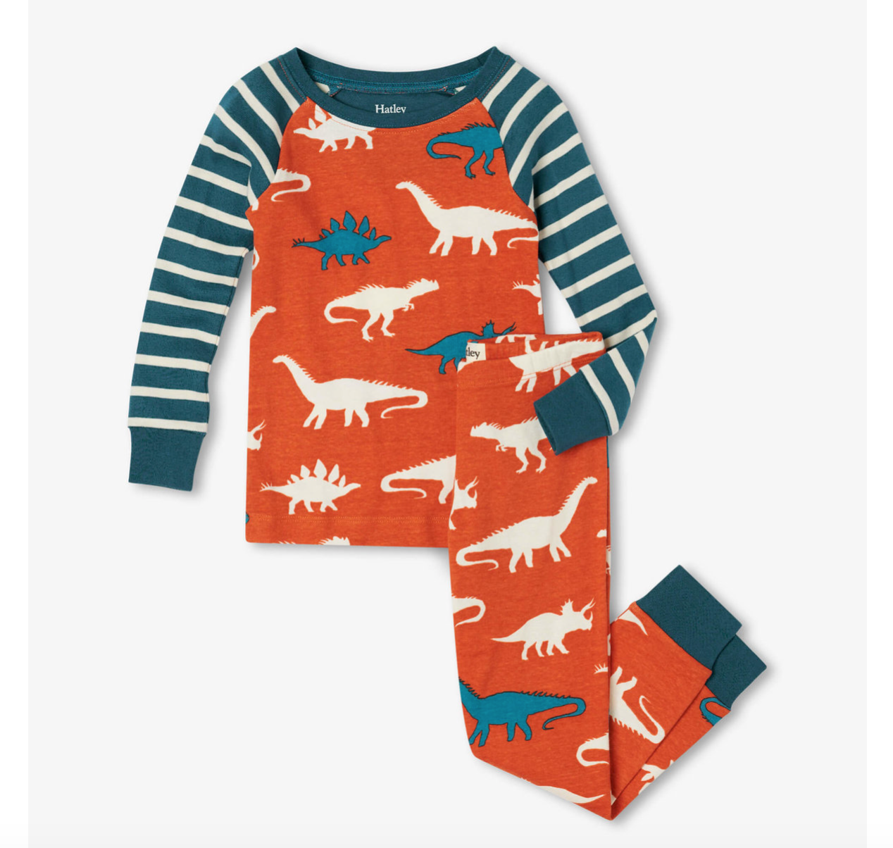 HATLEY  Dino Silhouettes Organic Cotton Raglan Pajama Set