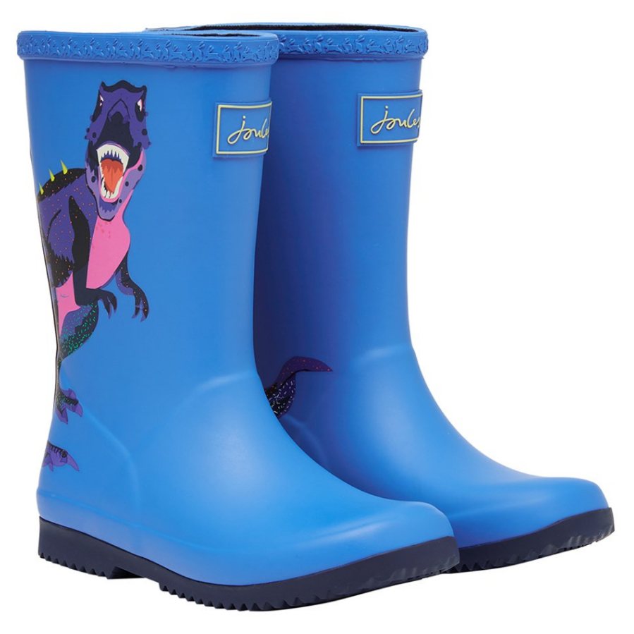Joules Roll Up Waterproof Rain Boot Blue T-Rex