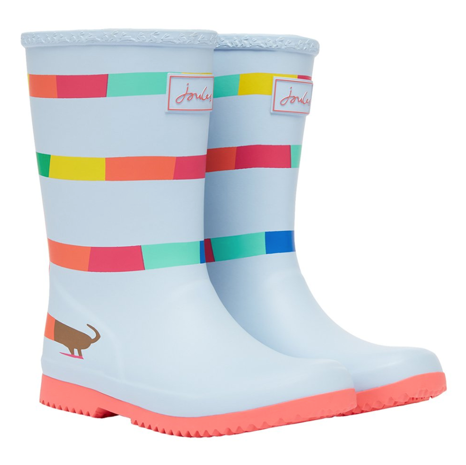 Load image into Gallery viewer, Joules Roll Up Waterproof Rain Boot Rainbow Dog
