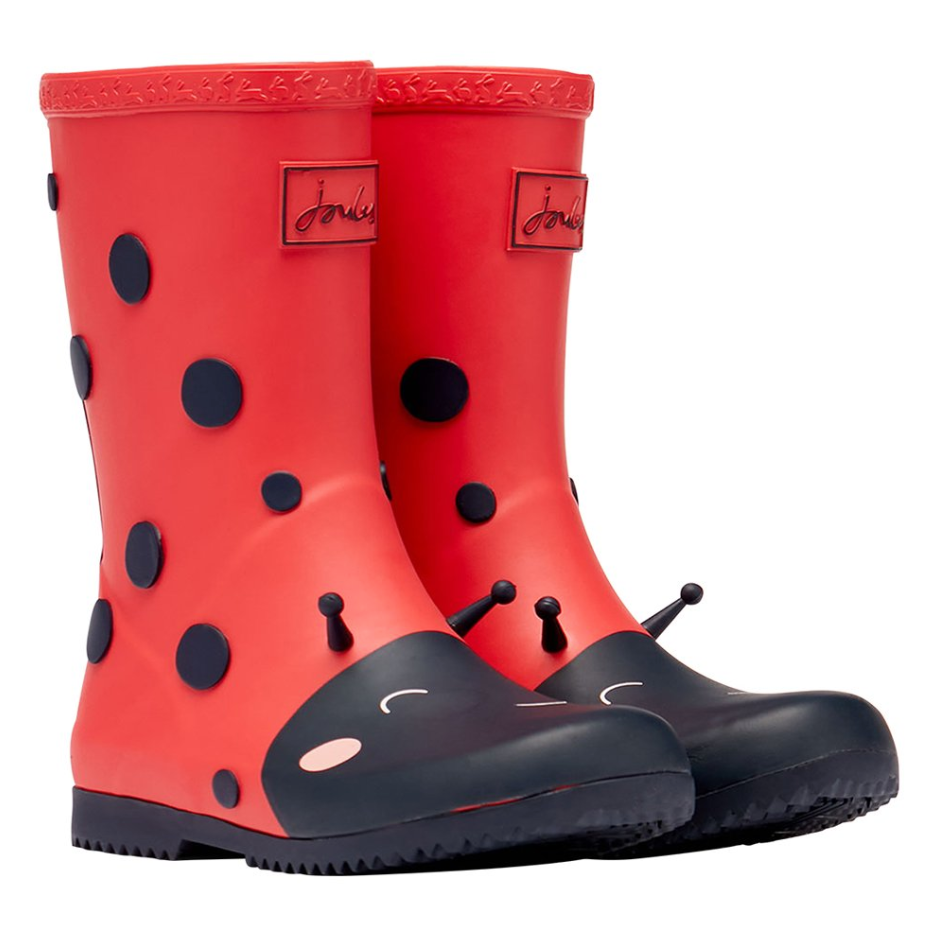 Load image into Gallery viewer, Joules Roll Up Waterproof Rain Boot Red Lady Bug
