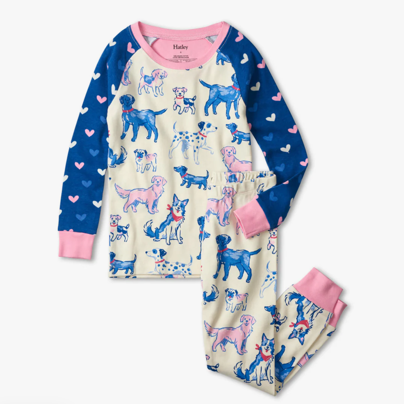 HATLEY Pink Pups Organic Cotton Raglan Pajama Set